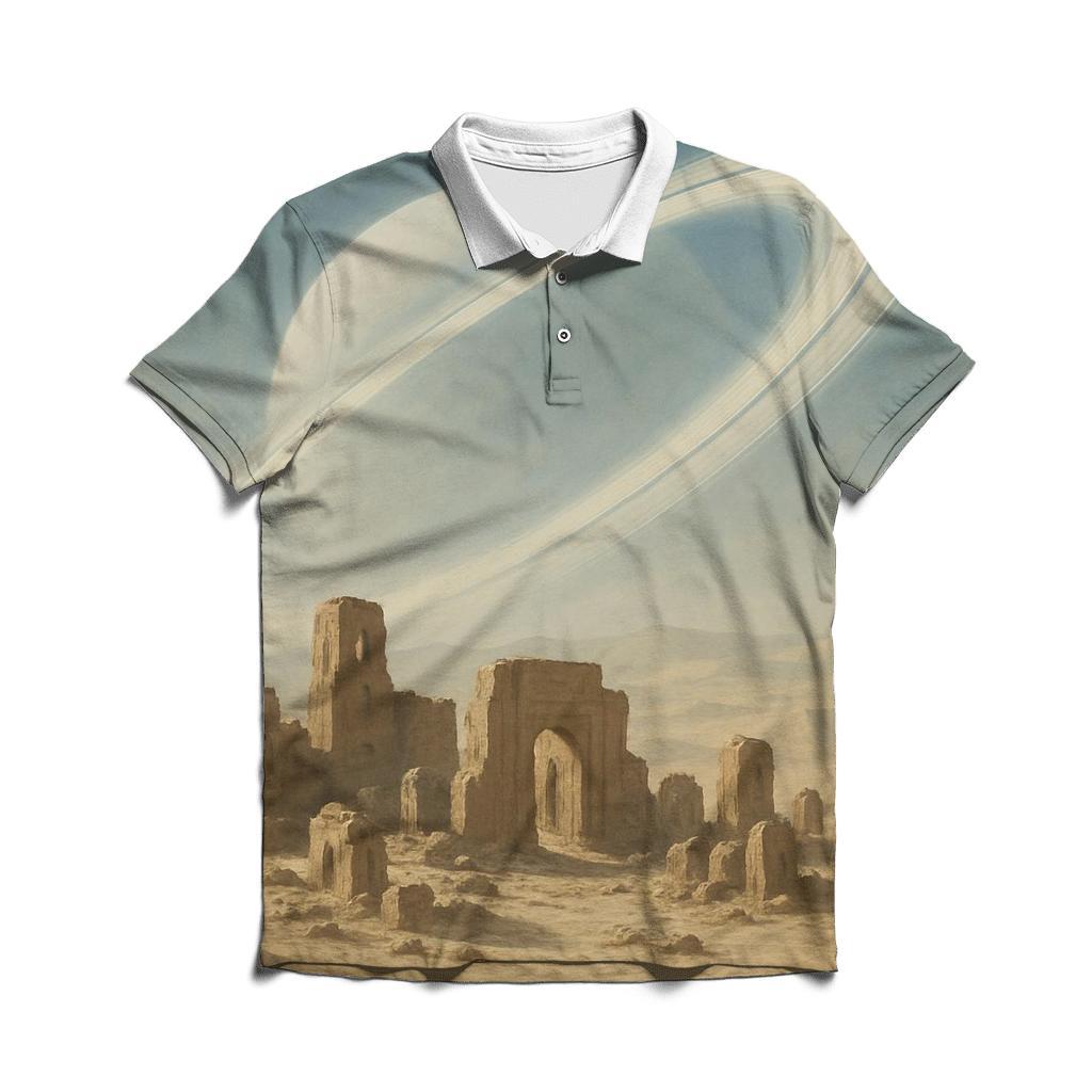 Halo Rings Over Desert Ruins casual sports polo shirts