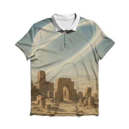 Halo Rings Over Desert Ruins casual sports polo shirts