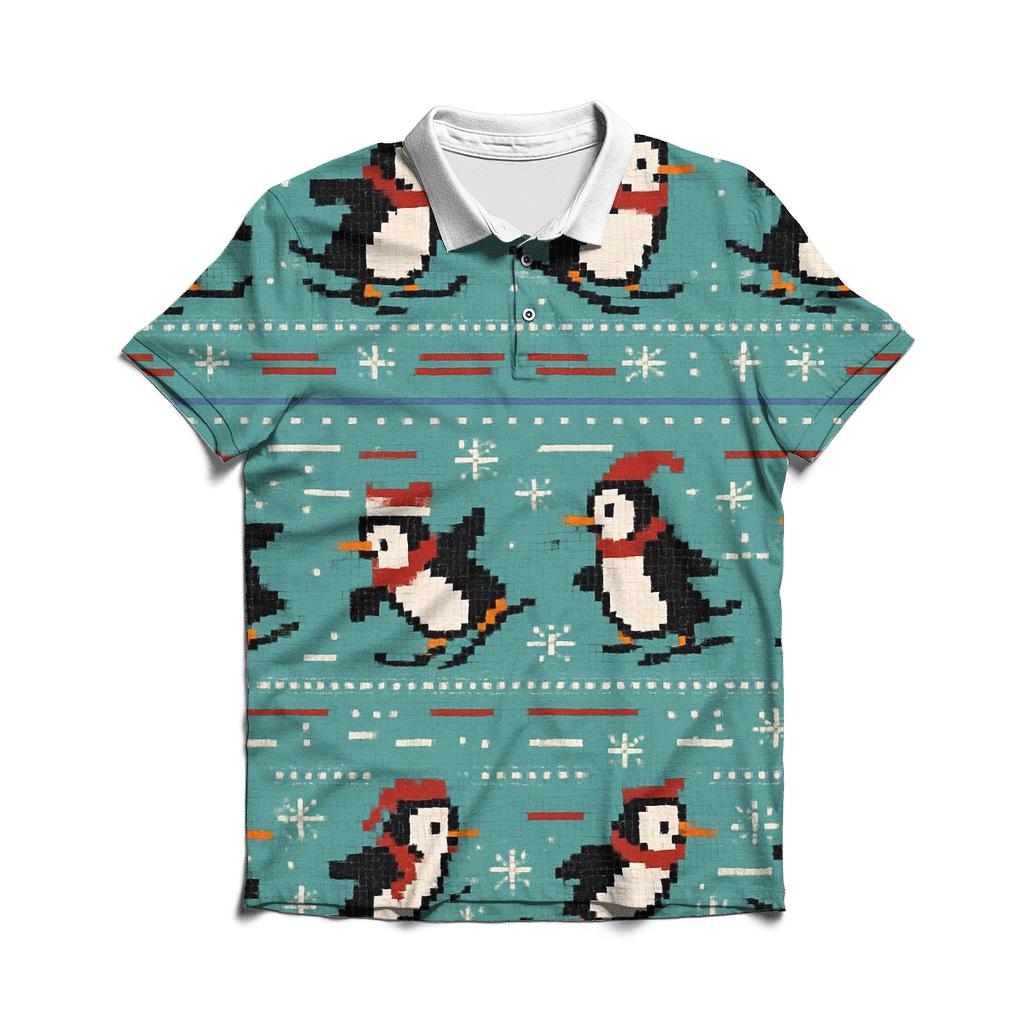 Polar Penguin Ski Track Rows Design custom polo shirts