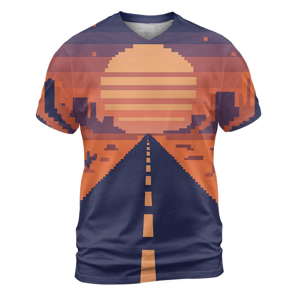 Pixel Desert Sunset Road trendy printed shirt styles