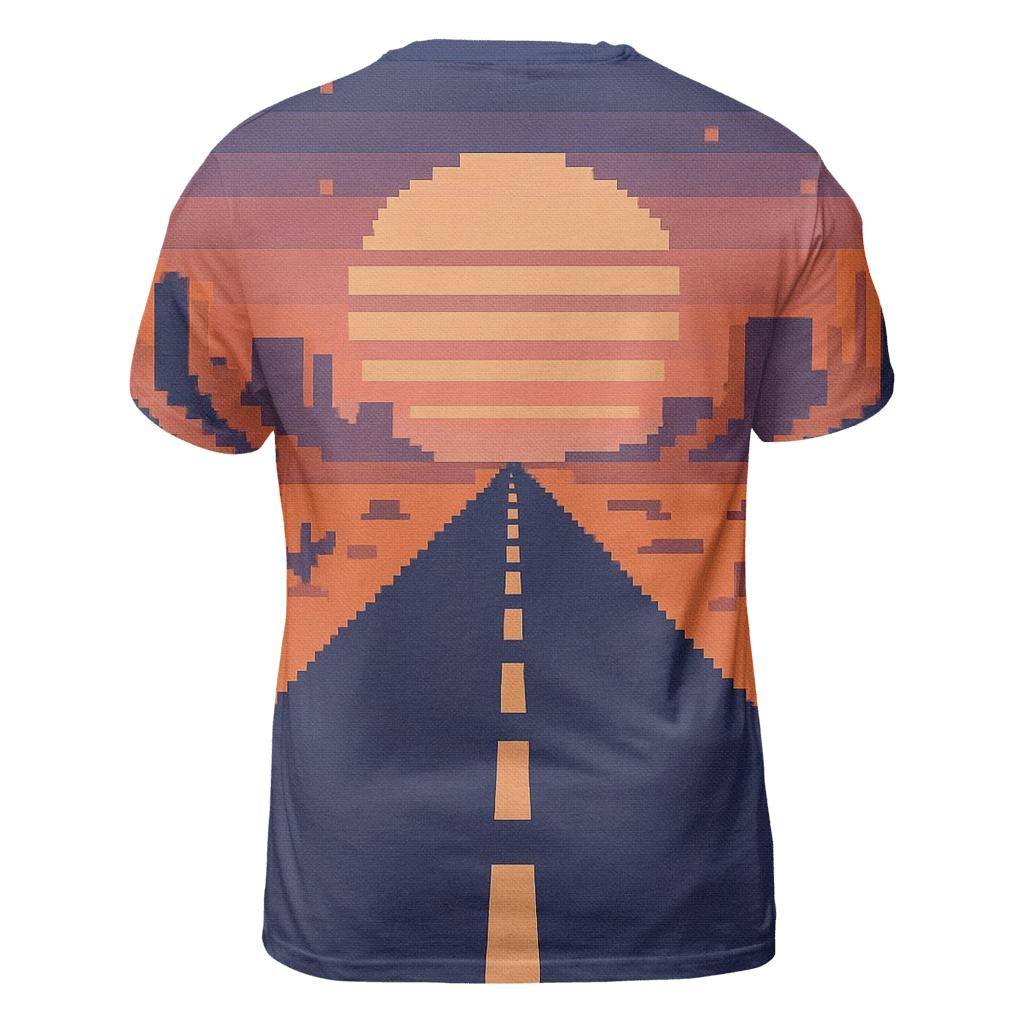 Pixel Desert Sunset Road trendy printed shirt styles