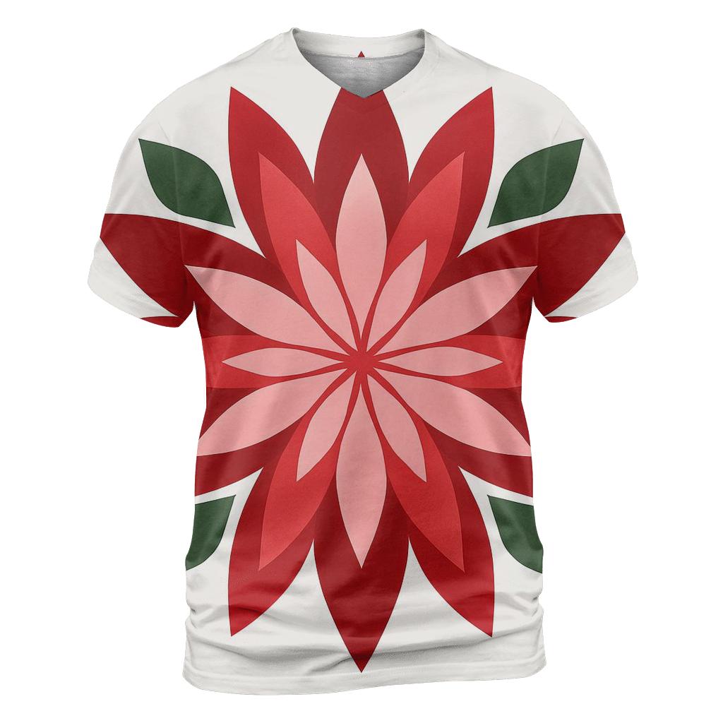 Poinsettia Petal Kaleidoscope vibrant all-over design tees
