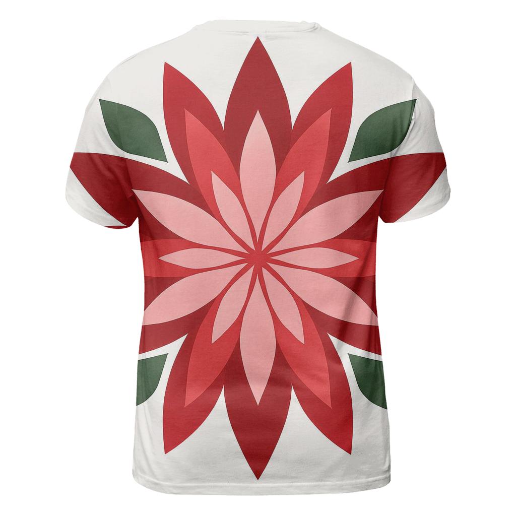 Poinsettia Petal Kaleidoscope vibrant all-over design tees
