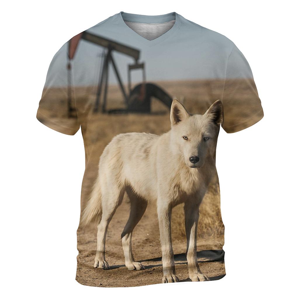 Desert Steppe Wolf At Oil Well Pad designer pattern shirts