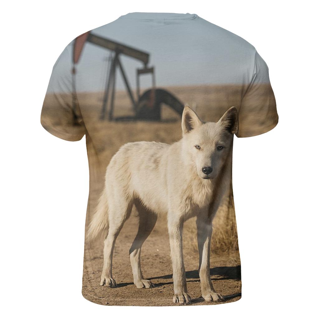 Desert Steppe Wolf At Oil Well Pad designer pattern shirts