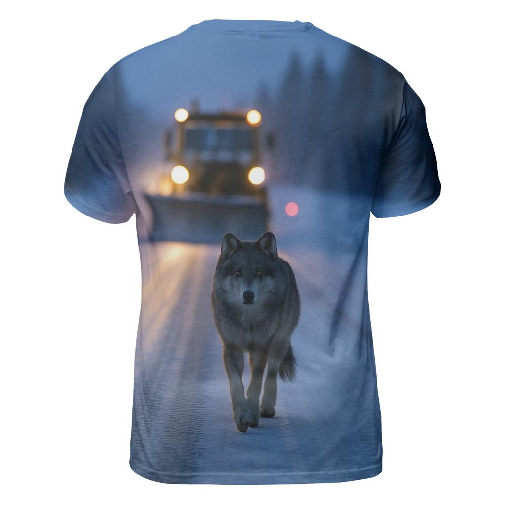 Snow Plow Wolf Following Winter Road vibrant all-over design tees
