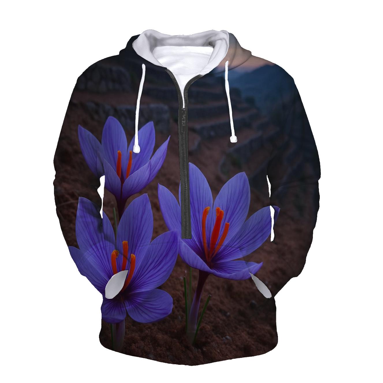 Saffron Crocus In Terraced Field Dawn premium hoodies