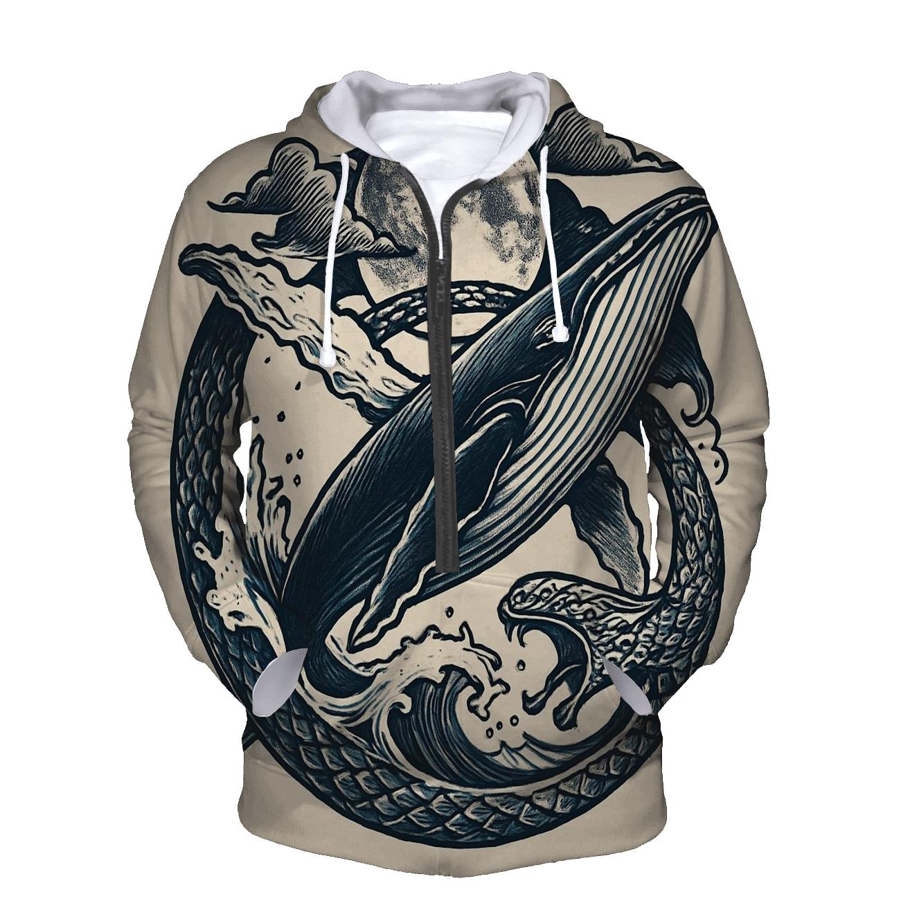 Lunar Tide Ouroboros Whale pullover hoodies