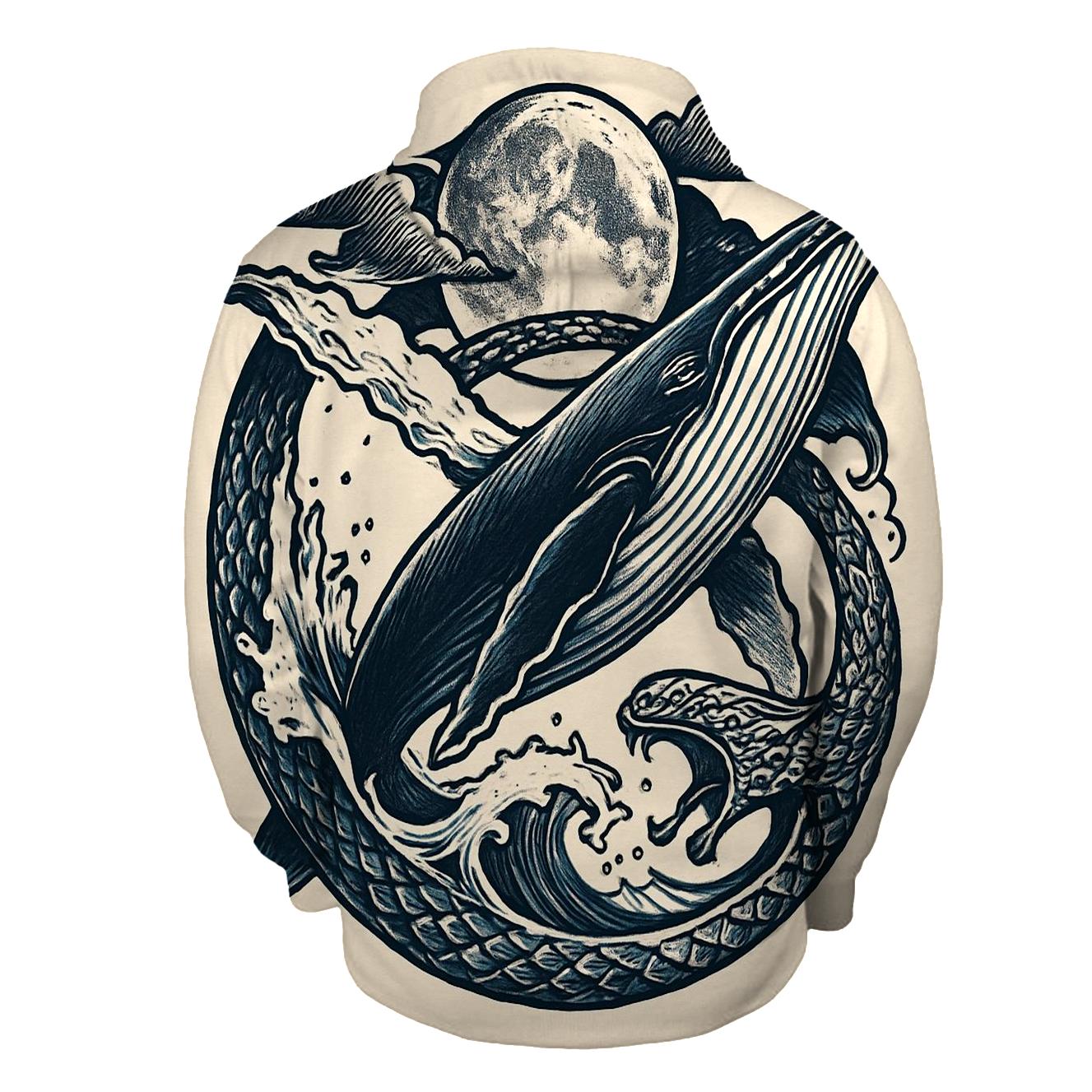 Lunar Tide Ouroboros Whale pullover hoodies