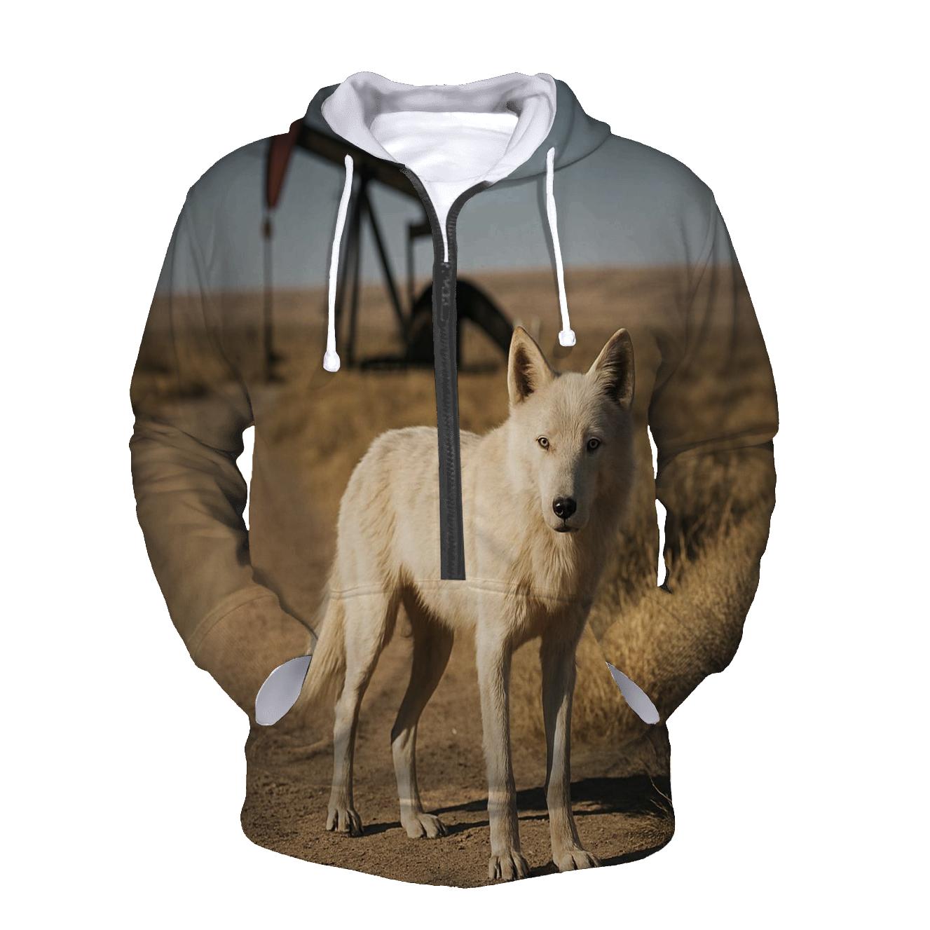 Desert Steppe Wolf At Oil Well Pad zip-up hoodies