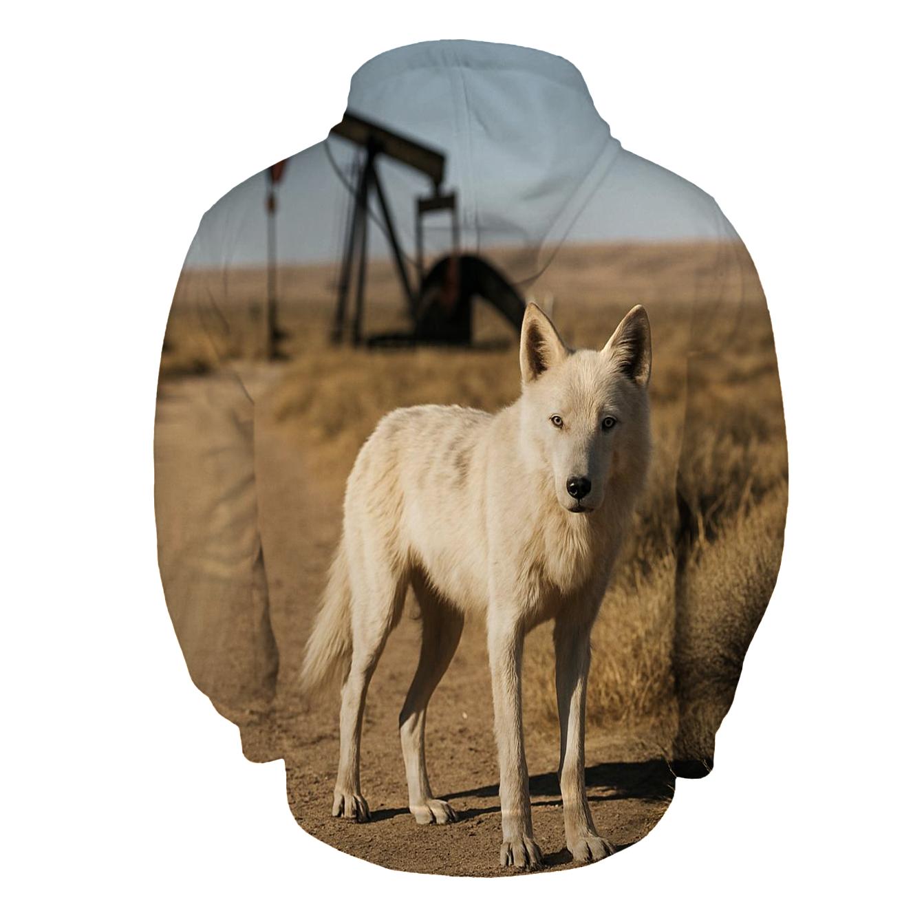Desert Steppe Wolf At Oil Well Pad zip-up hoodies