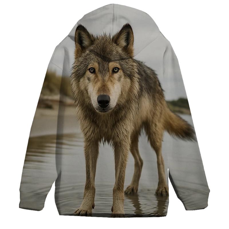 Coastal Dune Wolf At Low Tide zip-up hoodies