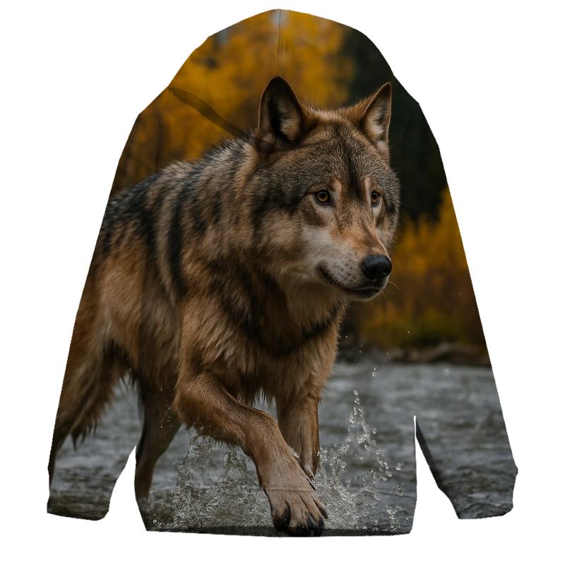 River Crossing Wolf In Autumn Flood custom hoodies