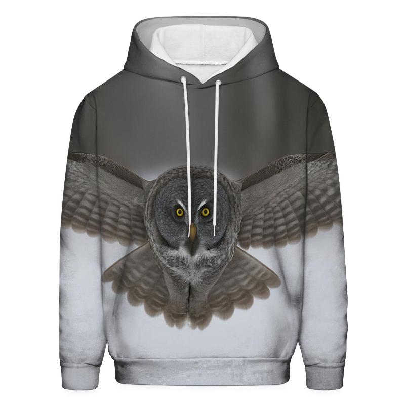 Great Gray Owl Over Snowfield graphic hoodies