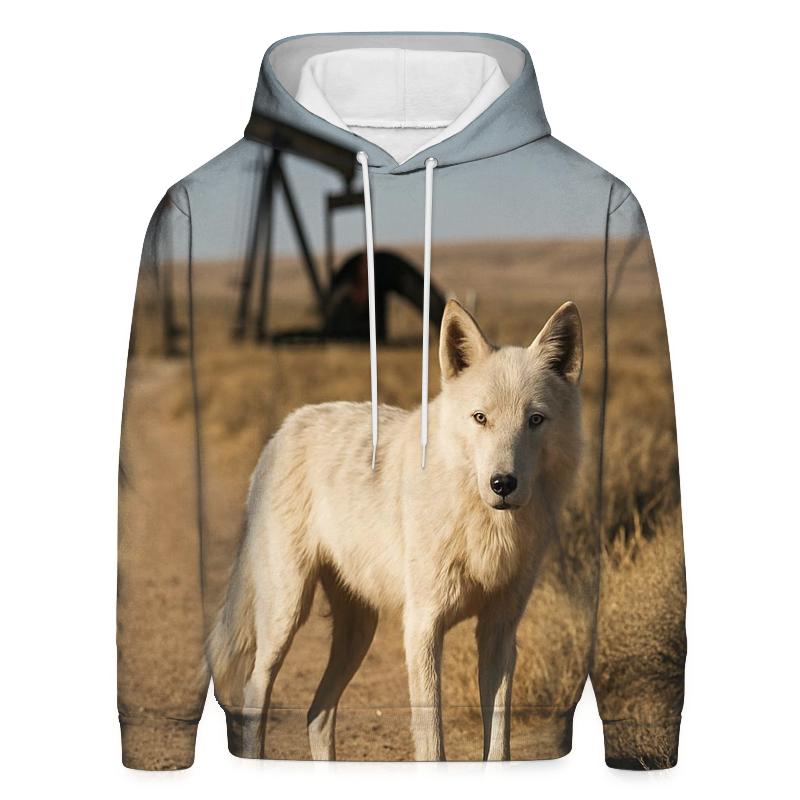 Desert Steppe Wolf At Oil Well Pad lightweight hoodies