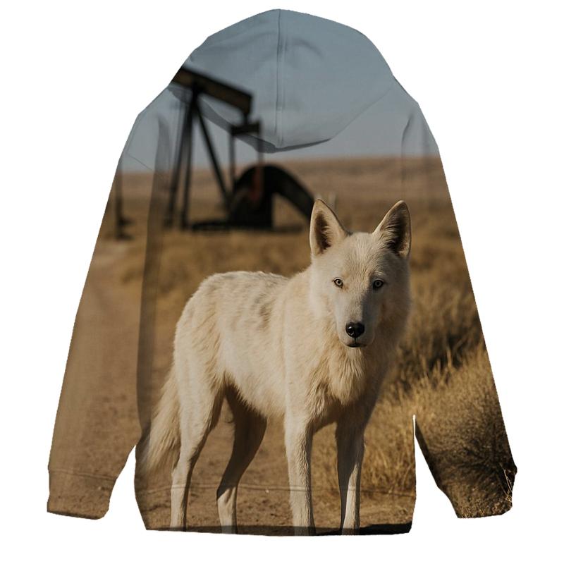 Desert Steppe Wolf At Oil Well Pad lightweight hoodies