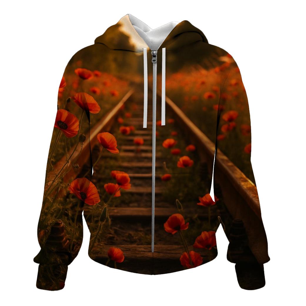 Wild Poppies Along Forgotten Railway embroidered hoodies