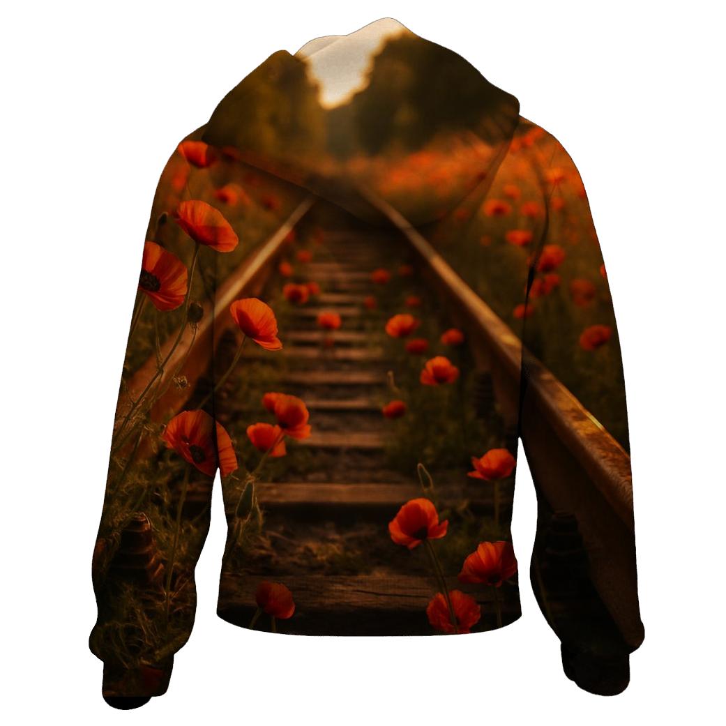 Wild Poppies Along Forgotten Railway embroidered hoodies