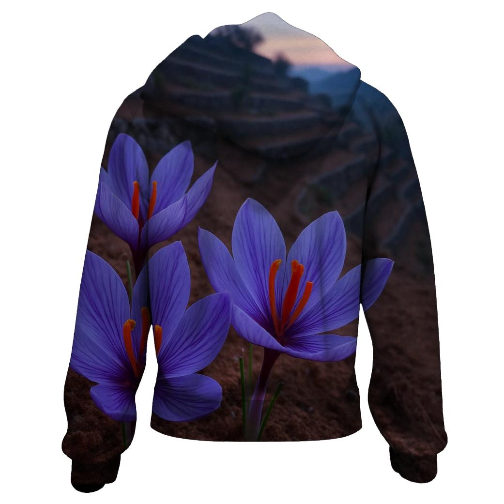 Saffron Crocus In Terraced Field Dawn embroidered hoodies