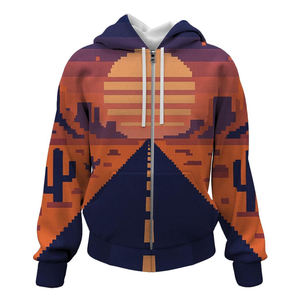 Pixel Desert Sunset Road premium hoodies