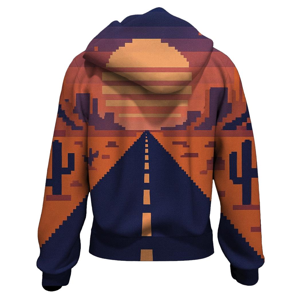 Pixel Desert Sunset Road premium hoodies