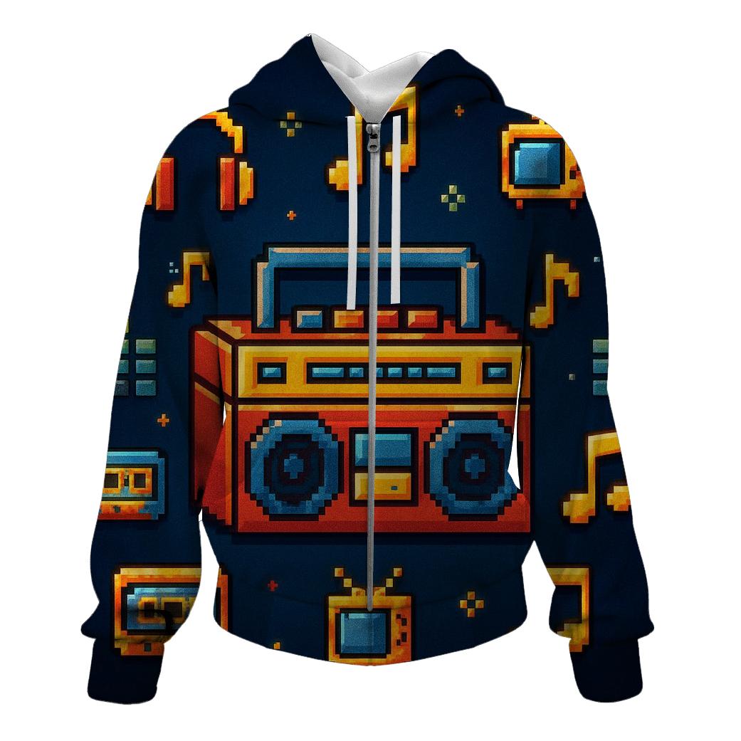 Pixel Boombox Arcade zip-up hoodies