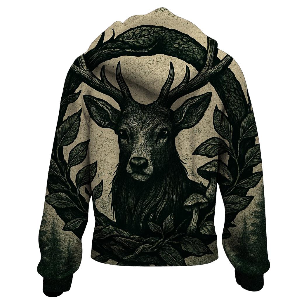 Forest Spirit Ouroboros Stag embroidered hoodies