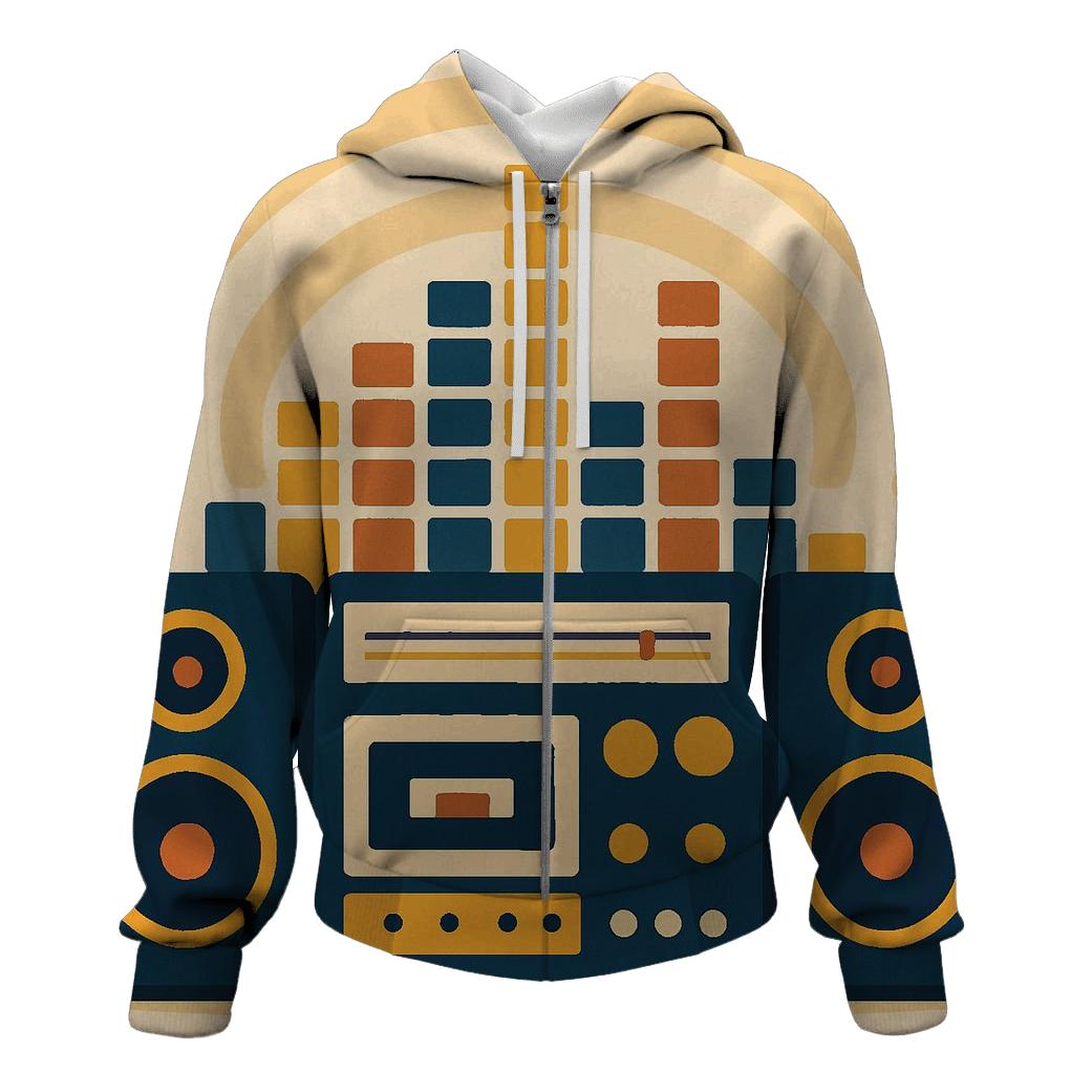 Retro Stereo Sound Waves lightweight hoodies
