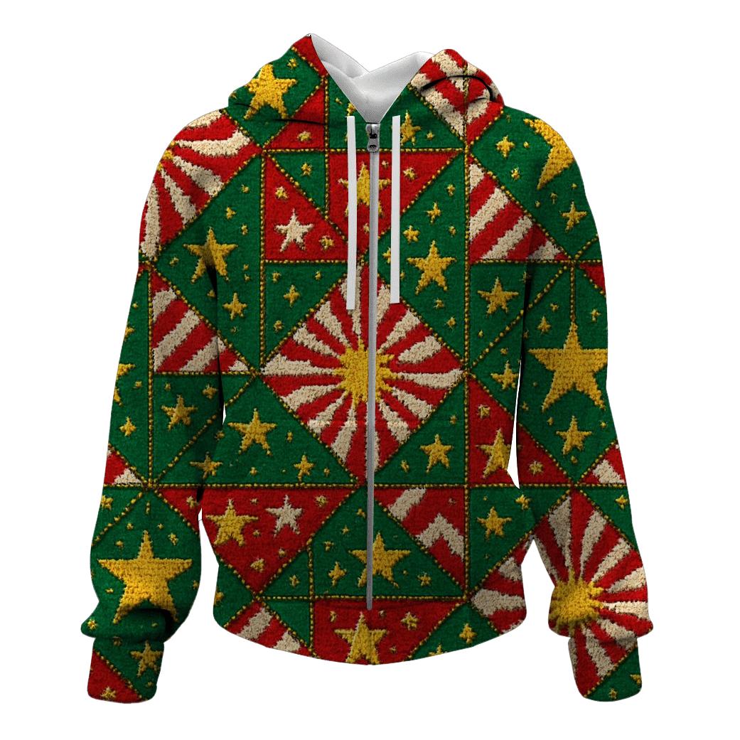 Candy Cane Starburst Patchwork Design printed hoodies