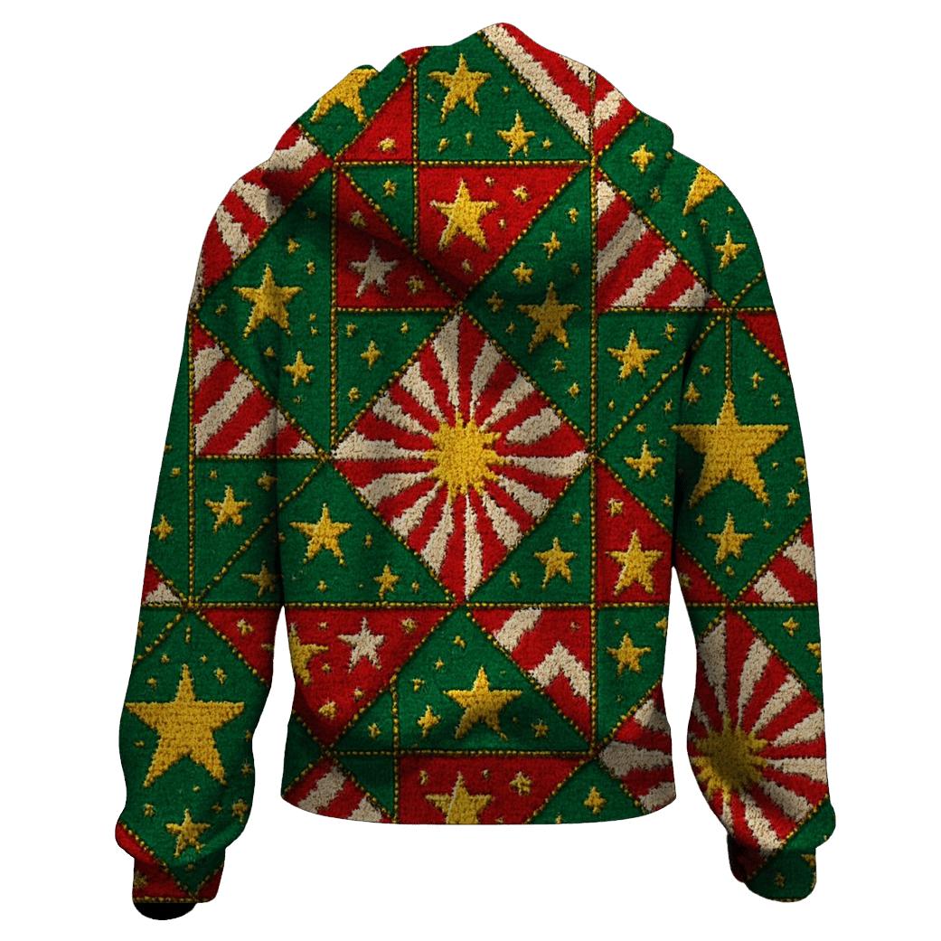 Candy Cane Starburst Patchwork Design printed hoodies