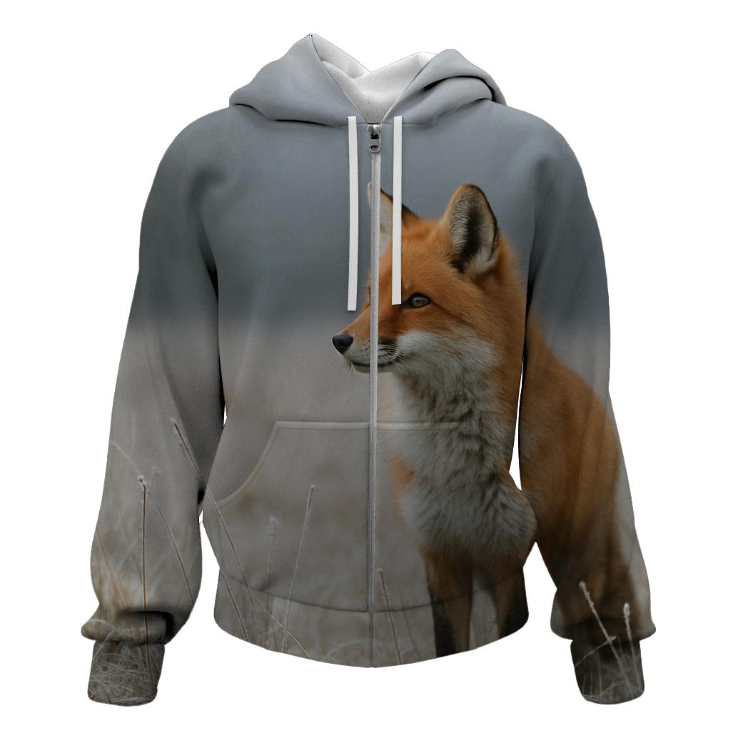 Red Fox In Winter Field designer hoodies