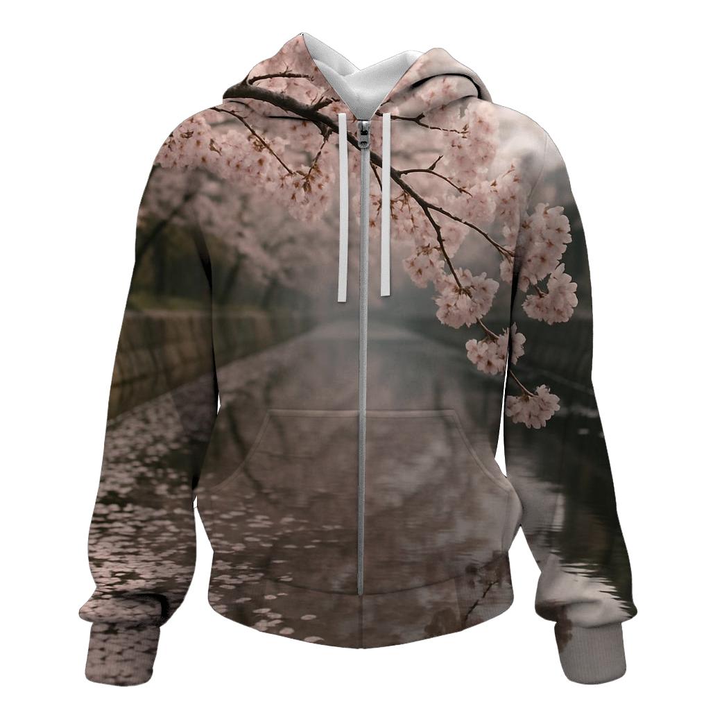 Cherry Blossoms Reflected In Quiet Canal lightweight hoodies