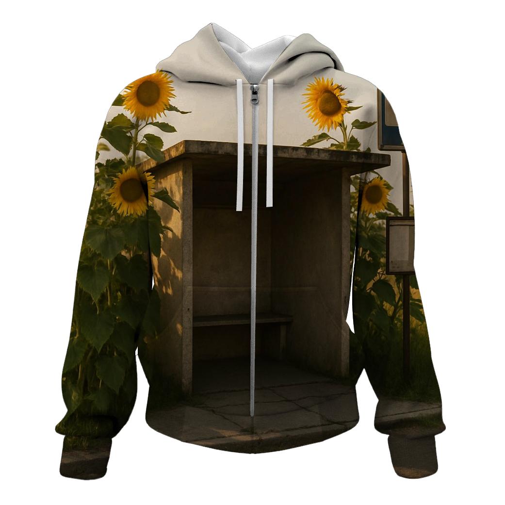 Sunflowers Guarding Rural Bus Stop premium hoodies