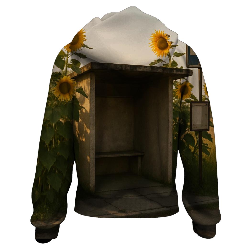 Sunflowers Guarding Rural Bus Stop premium hoodies