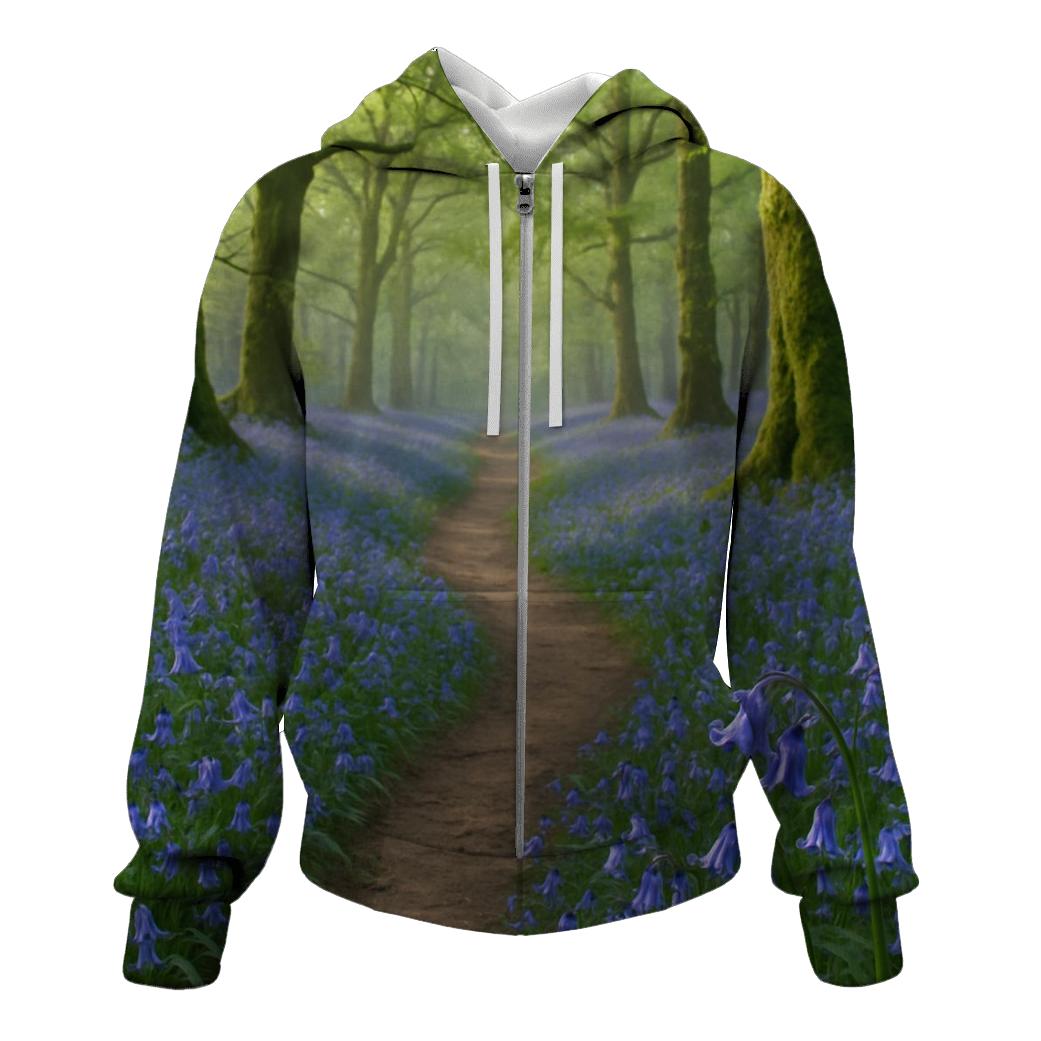 Bluebells On Ancient Woodland Path printed hoodies