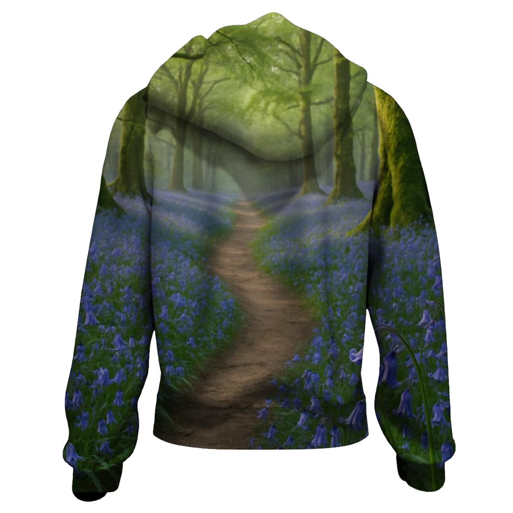 Bluebells On Ancient Woodland Path printed hoodies