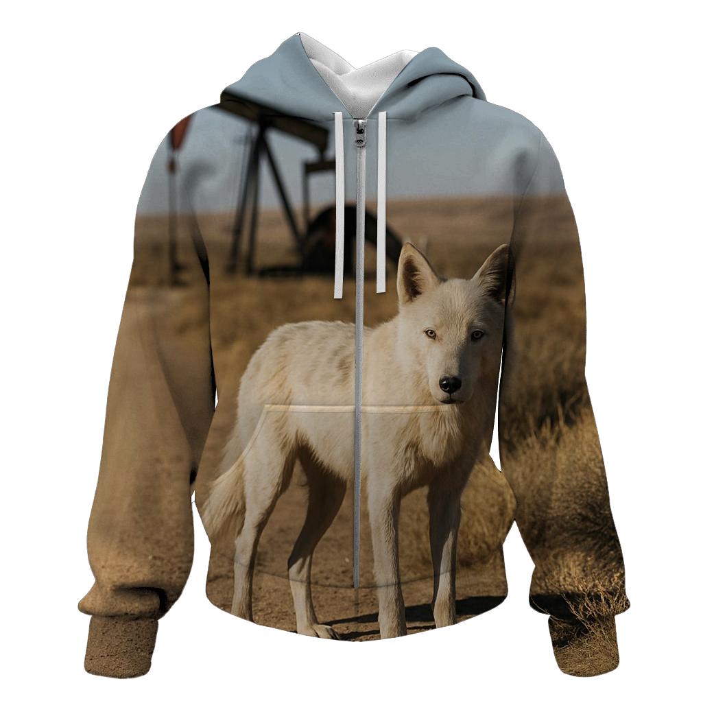 Desert Steppe Wolf At Oil Well Pad lightweight hoodies