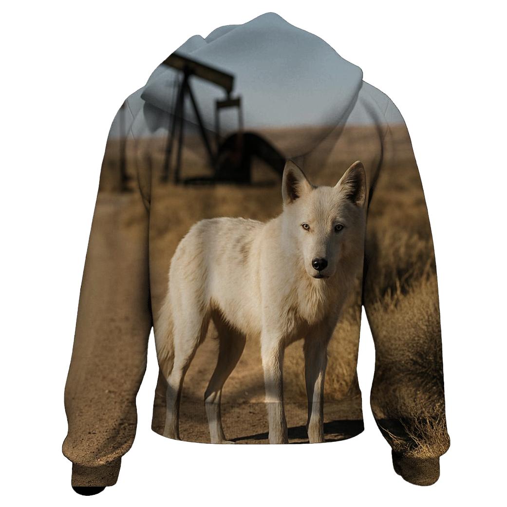 Desert Steppe Wolf At Oil Well Pad lightweight hoodies