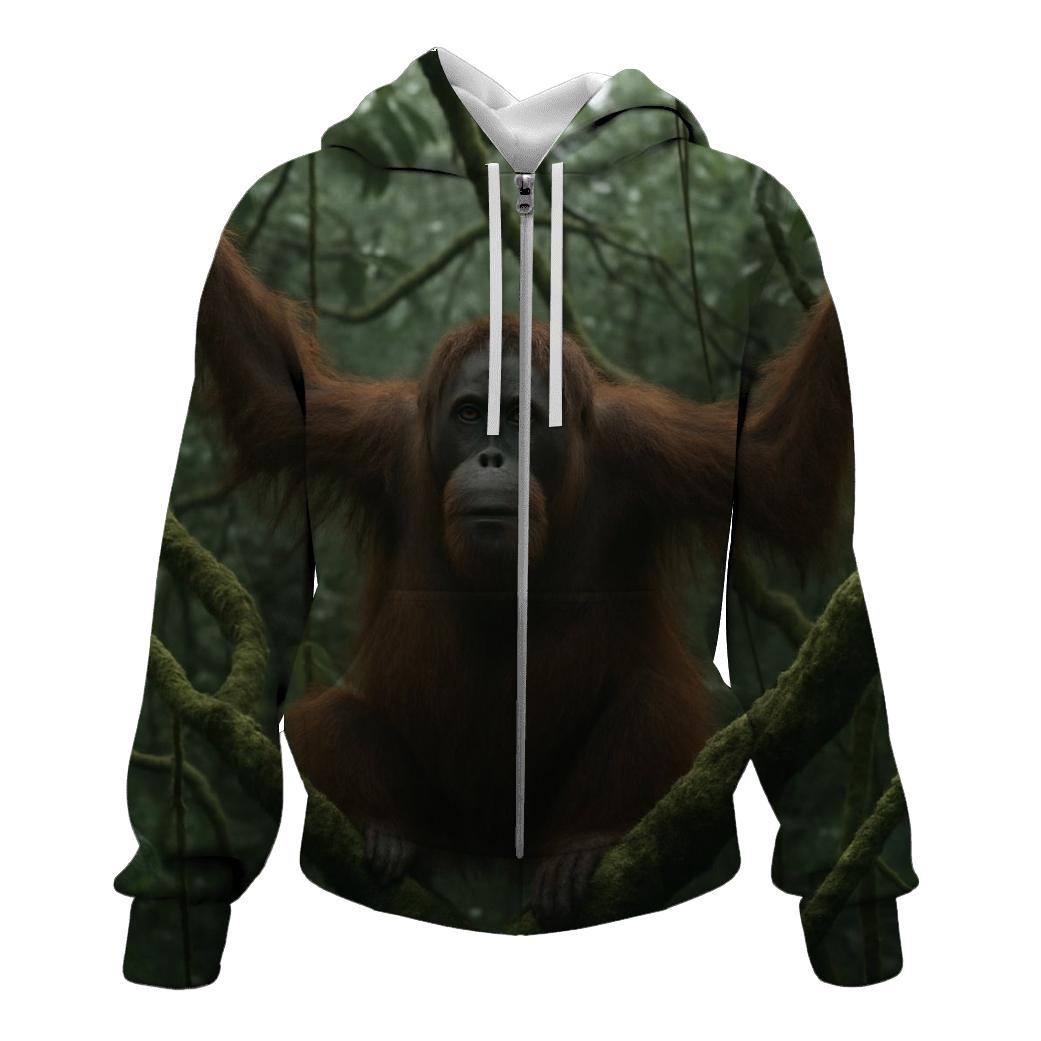 Orangutan Crossing The Vines zip-up hoodies