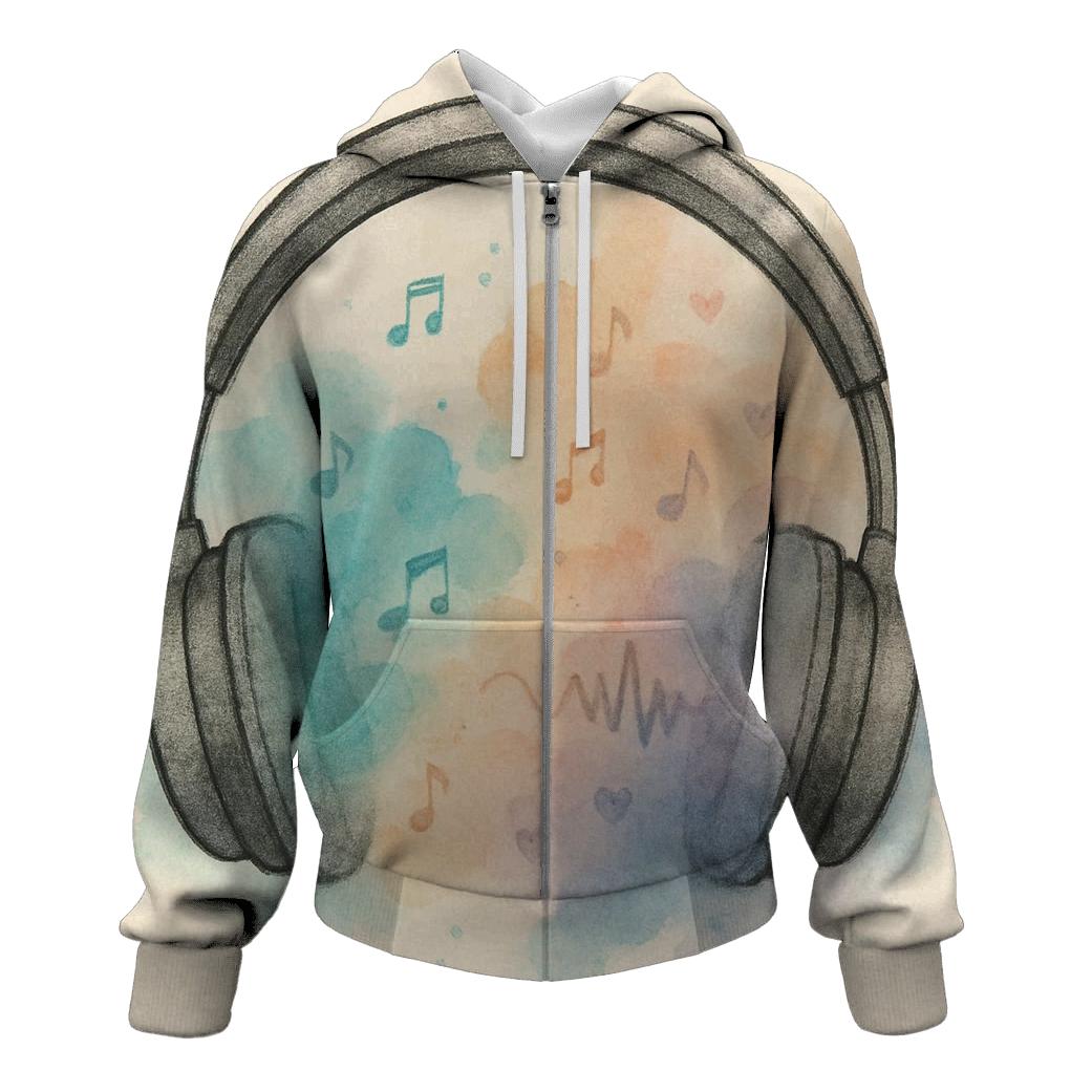 Watercolor Headphone Aura printed hoodies