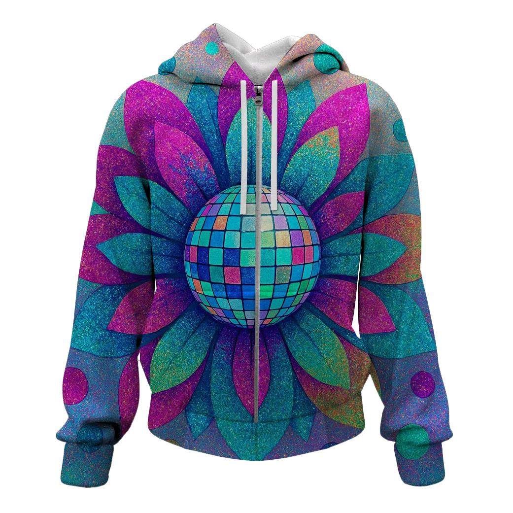 Iridescent Disco Bloom printed hoodies