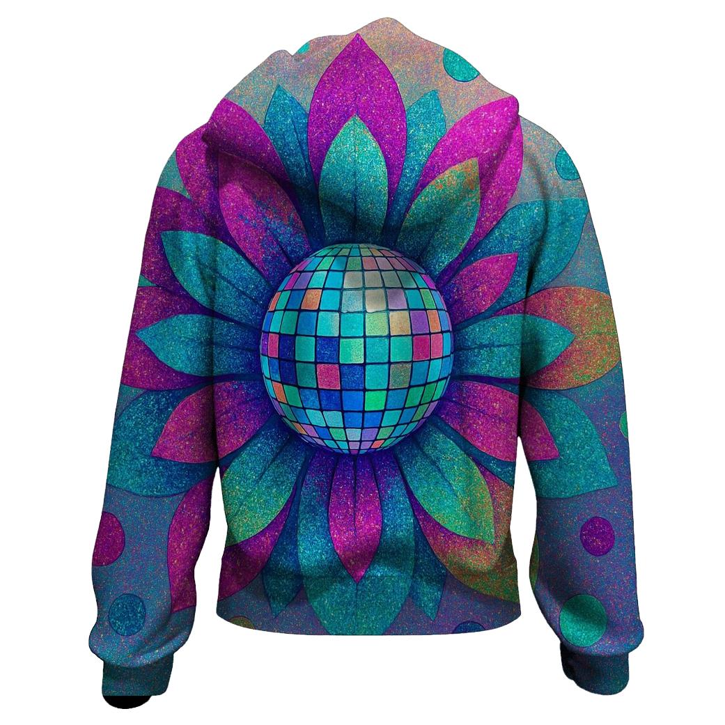 Iridescent Disco Bloom printed hoodies