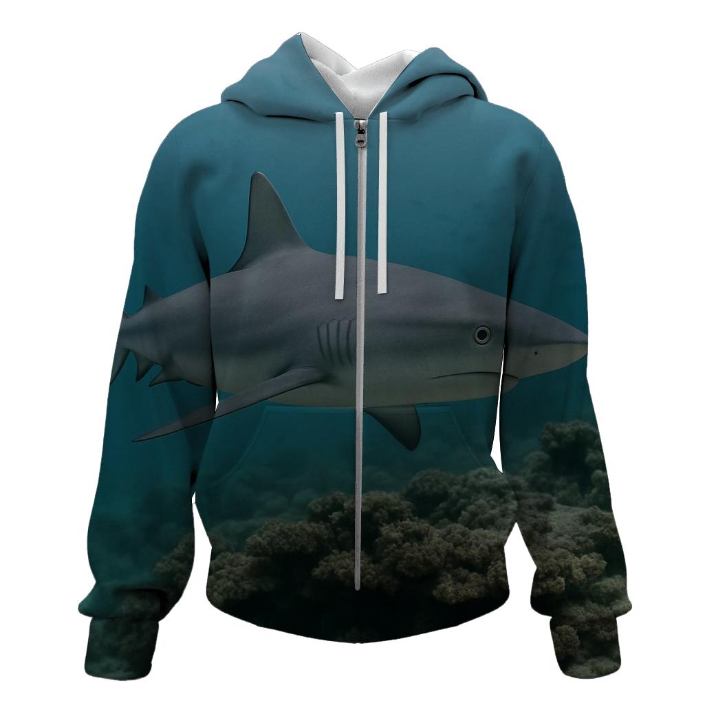 Grey Reef Shark Over Coral Ledge lightweight hoodies