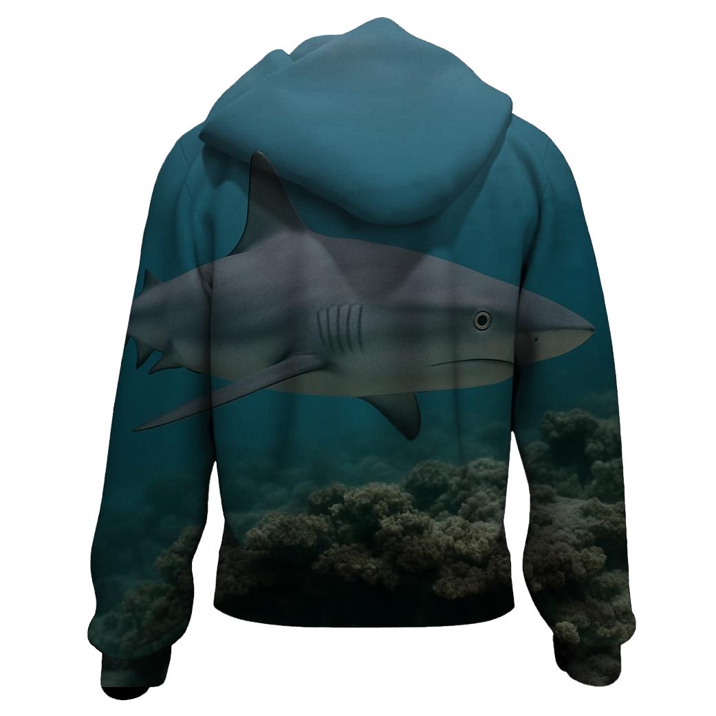 Grey Reef Shark Over Coral Ledge lightweight hoodies