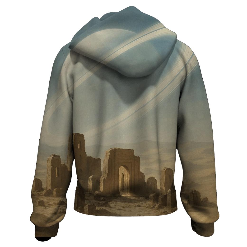 Halo Rings Over Desert Ruins graphic hoodies