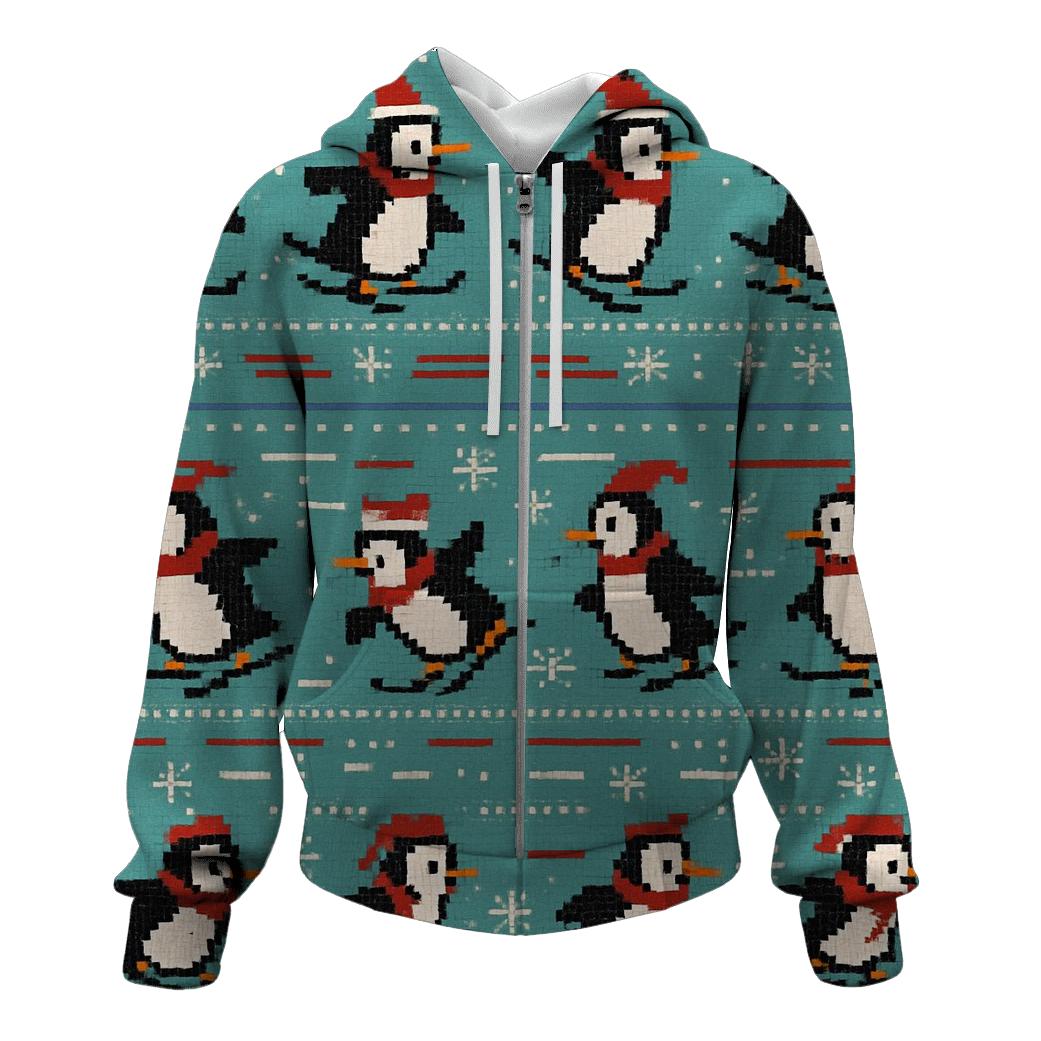 Polar Penguin Ski Track Rows Design pullover hoodies