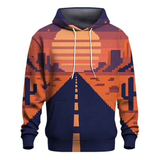 Pixel Desert Sunset Road designer hoodies