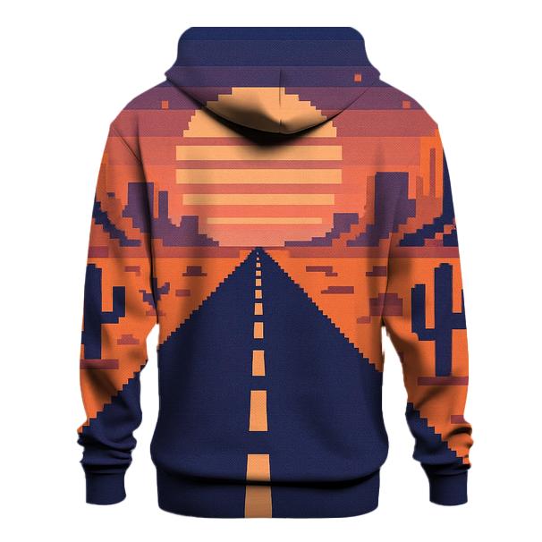 Pixel Desert Sunset Road designer hoodies