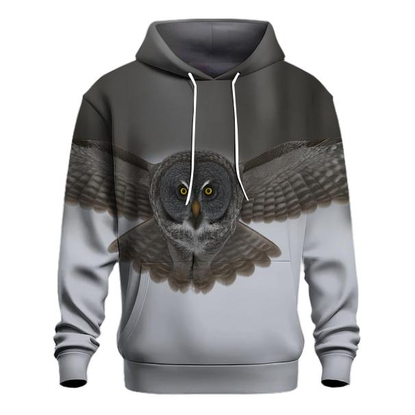 Great Gray Owl Over Snowfield hoodies fashion
