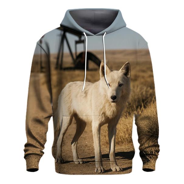 Desert Steppe Wolf At Oil Well Pad embroidered hoodies